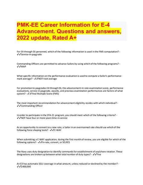 PMK <b>E4</b> <b>Career</b> <b>Information</b> Exam Questions (answered). . Pmkee e4 career information 2022